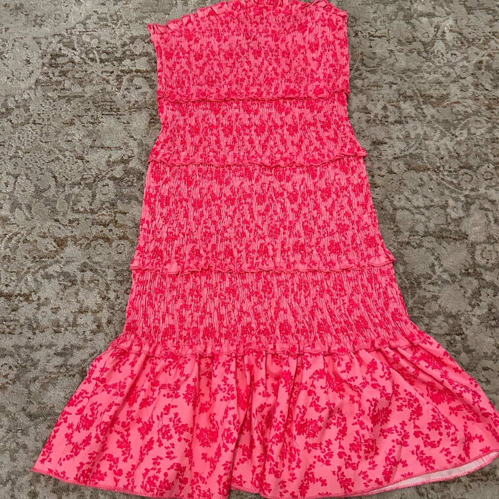Vibrant Pink strapless Floral Dress